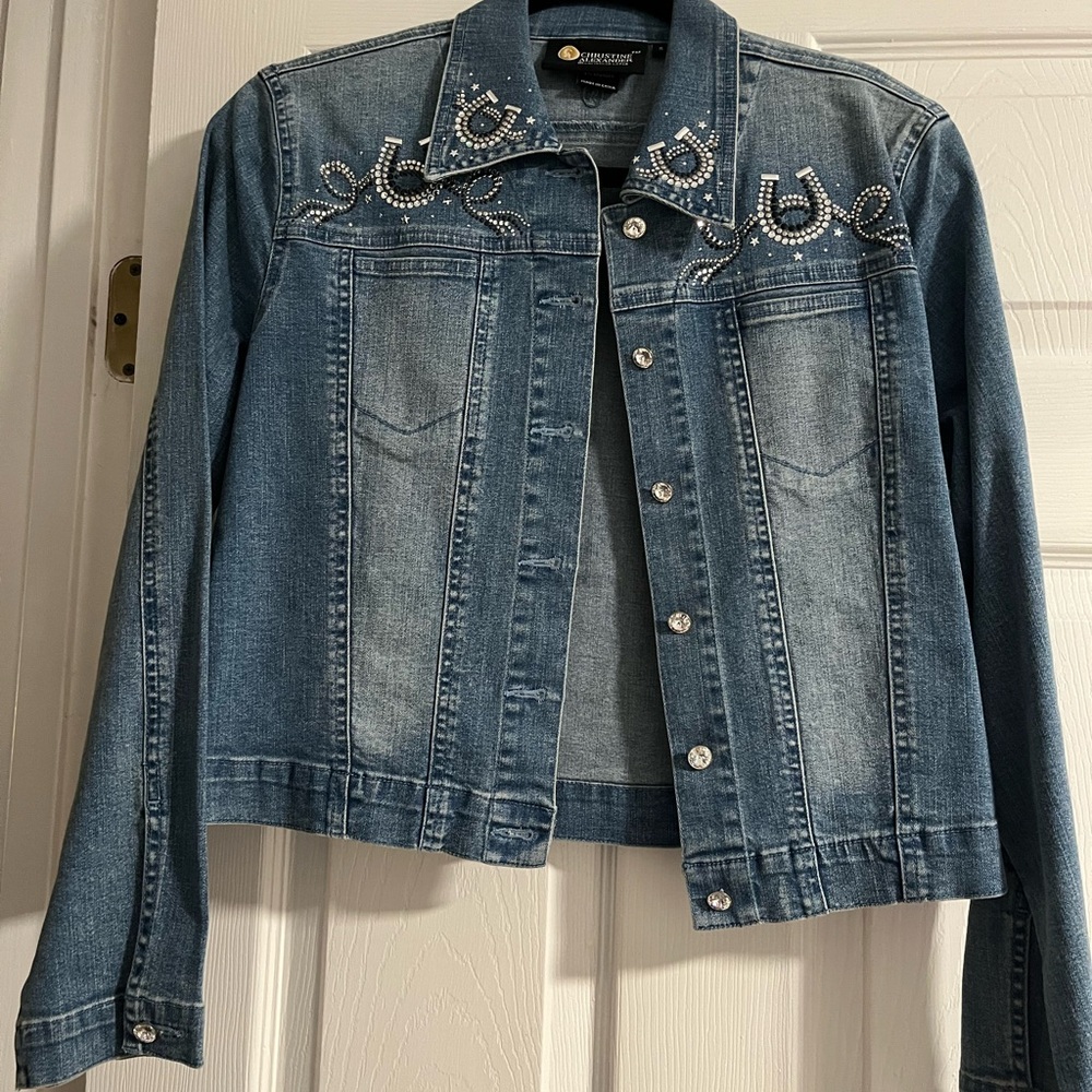 Christine Alexander Blue Jean Jacket with Silver Embellishments